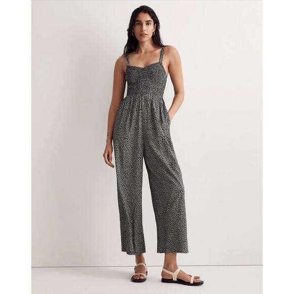 Madewell Lucie Wide-Leg Jumpsuit in Micro Daisy Black Floral Size XL - Picture 1 of 12